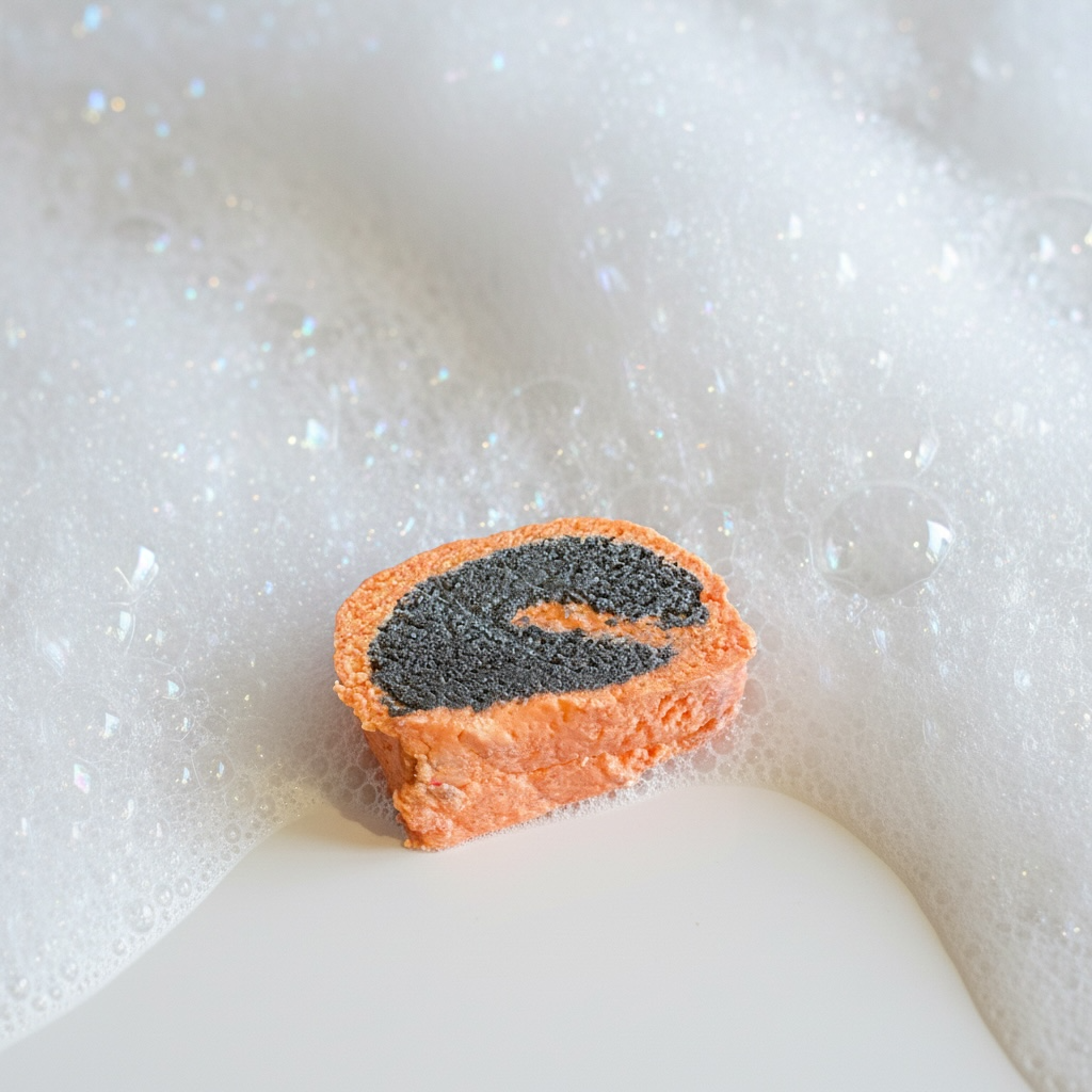 Red and black bubble bar with a bubble bath background