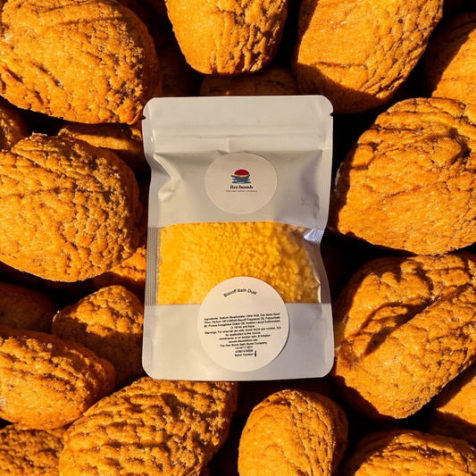 A packaged bag of Bath dust with a biscuits background