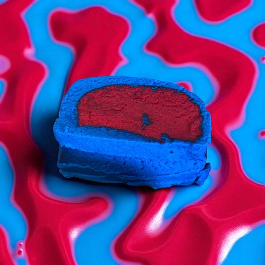 A red and blue coloured bubble bar with a vibrant and red and blue background