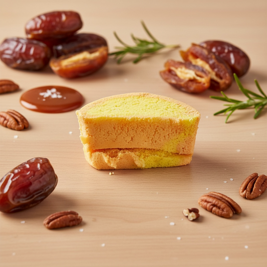 A yellow and orange bubble bar with a caramel dates themed background 