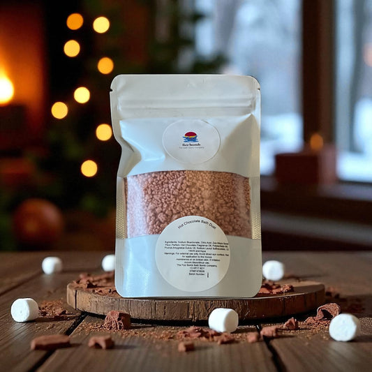 Packaged product on a wooden surface with a blurred festive background